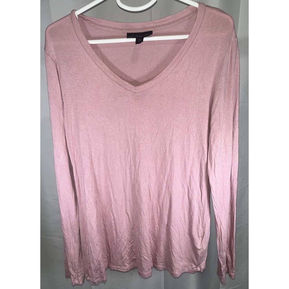 Attention V Neck Pink Long Sleeve Shirt Women's Size Large